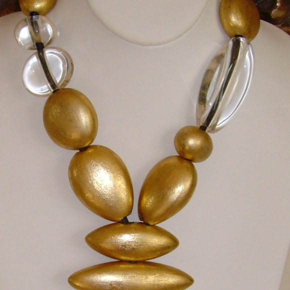 MONIES Clear Lucite and Gold Leaf Necklace - Picture 8 of 14